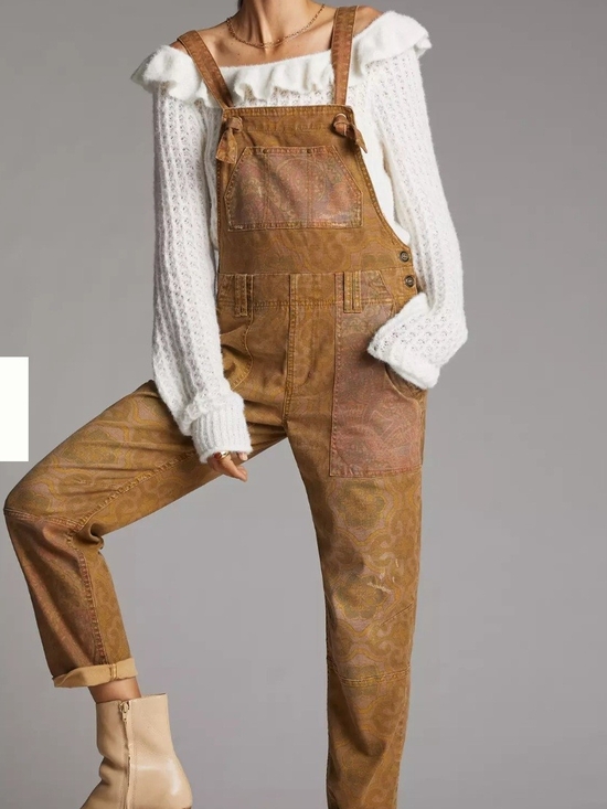 Pilcro Pants - Pilcro Brown Patterned Cotton Overalls